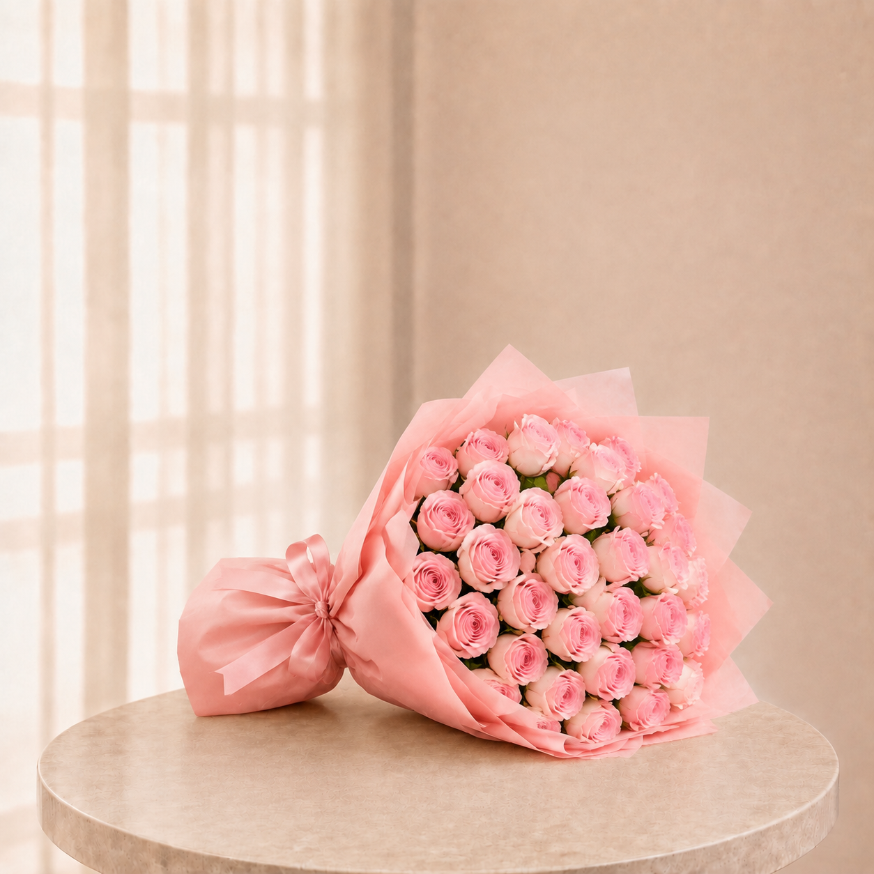 Premium Pink Rose Bouquet | Luxury Pink Roses Wrapped Bouquet | Flori Mart Qatar