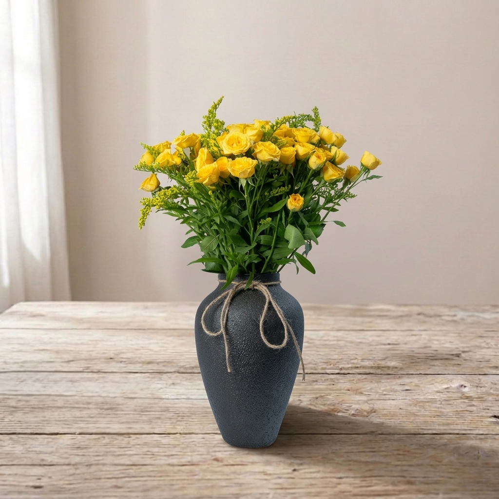 Luxury Yellow Rose Arrangement in Elegant Black Vase | Cheerful Floral Gift