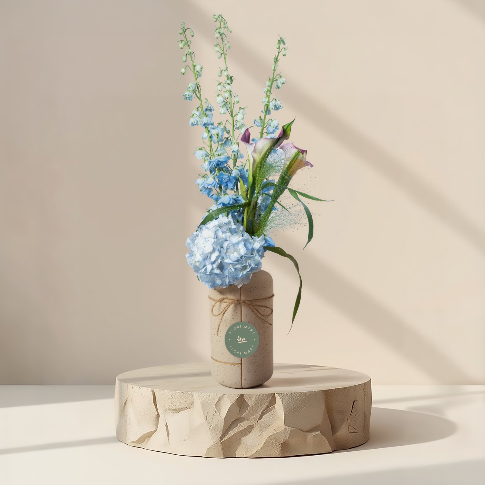 Blue Hydrangea & Calla Lily Arrangement in Elegant Vase | Luxury Floral Gift
