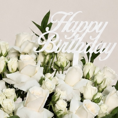 Luxury Happy Birthday White Roses in Elegant White Box 4
