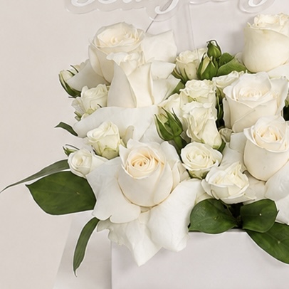 Welcome Baby Boy White Roses Box – Elegant Newborn Flower Arrangement 7