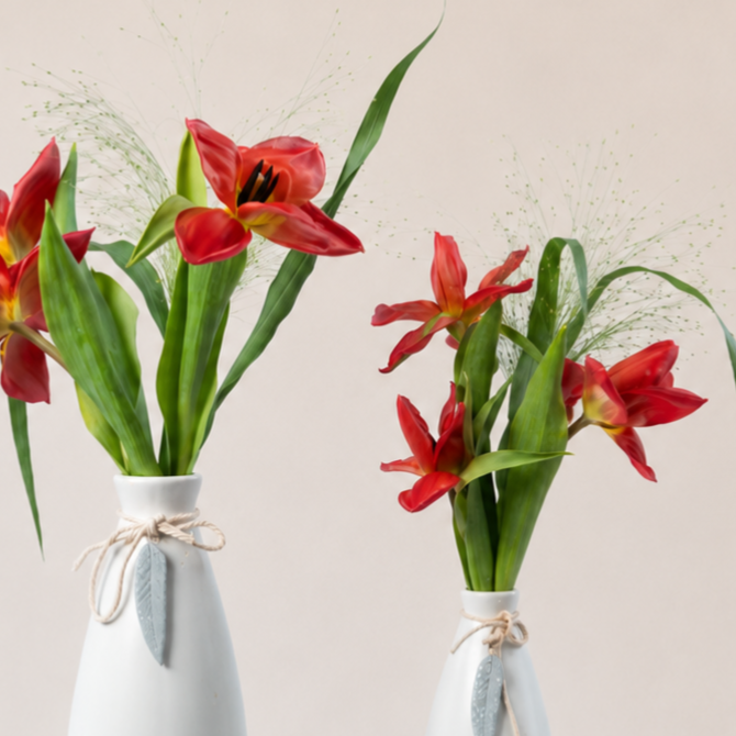Luxury Red Floral Arrangement in Elegant Ceramic Vases | Premium Home & Office Flower Décor 2