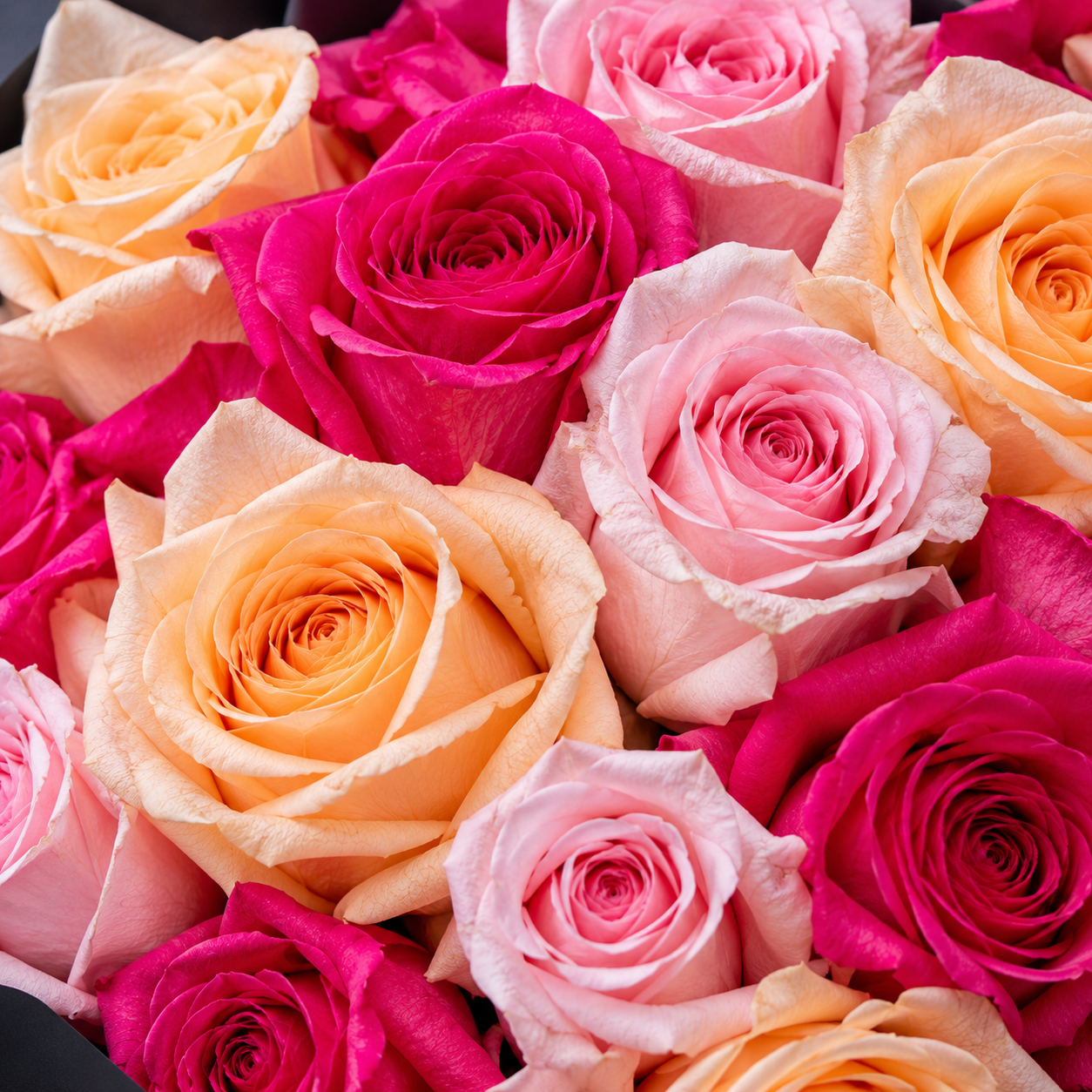 Pink & Peach Rose Bouquet with Black Wrap | 50 Roses 4
