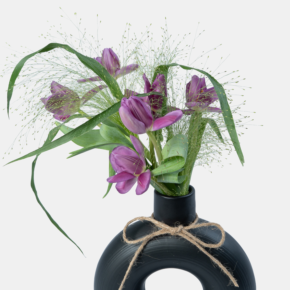 Purple Tulip Arrangement in Modern Black Vase | Elegant Artistic Floral Bouquet 2