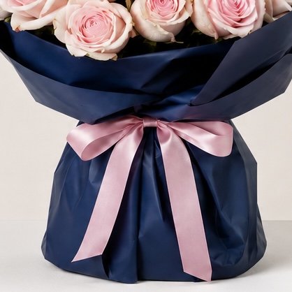 Luxury Small Light Pink Rose Bouquet in Navy Wrapping | 15 Premium Roses 3
