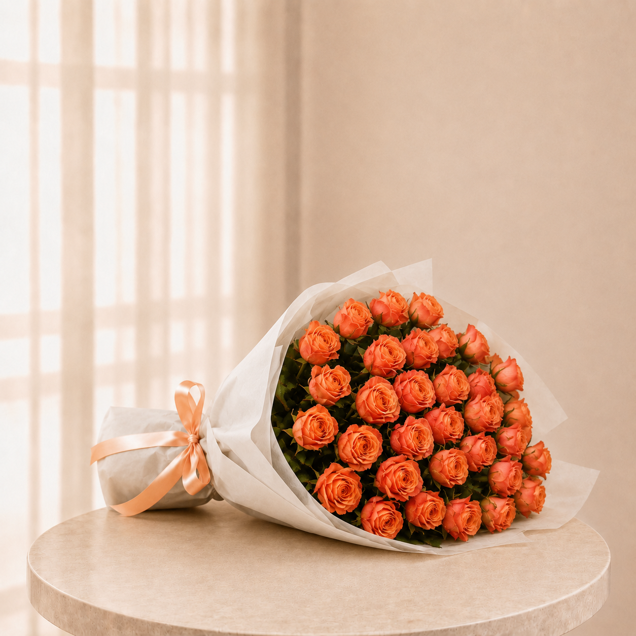 Luxury Medium Peach Rose Bouquet | 25 Premium Peach Roses