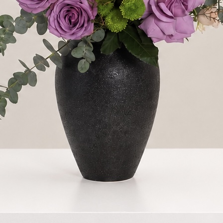 Luxury Graduation Flowers in Black Vase – Purple & Orange Roses 3