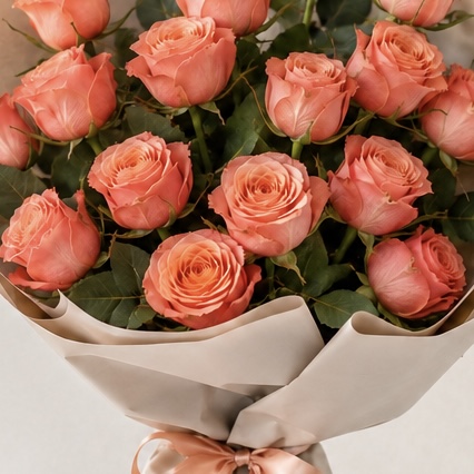 Luxury Small Peach Rose Bouquet | 15 Premium Peach Roses 8