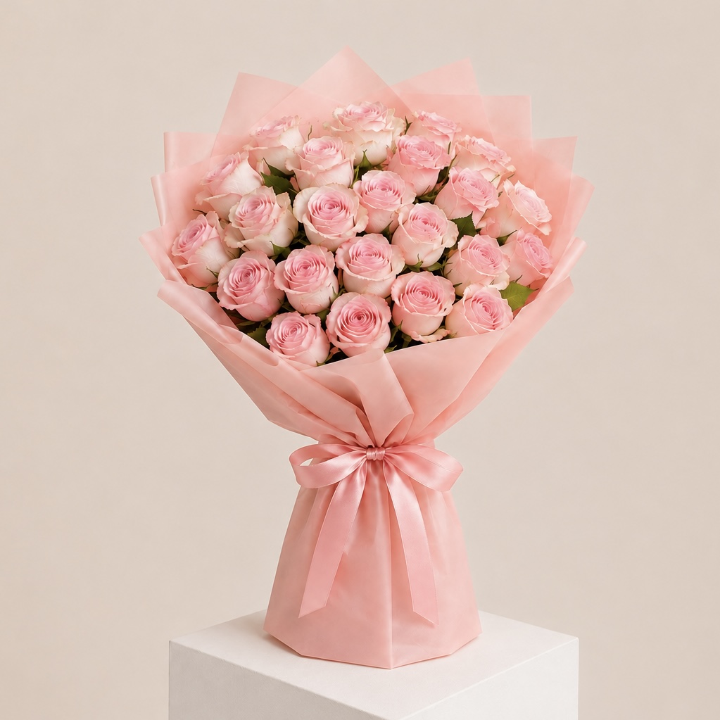 Premium Pink Rose Bouquet | Luxury Pink Roses Wrapped Bouquet | Flori Mart Qatar 8
