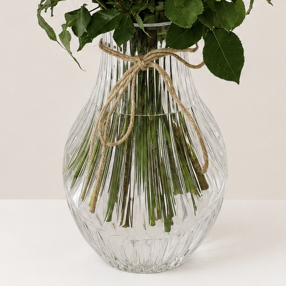 Luxury Orange Spray Roses Arrangement in Elegant Ribbed Clear Glass Vase | Flori Mart Qatar 4