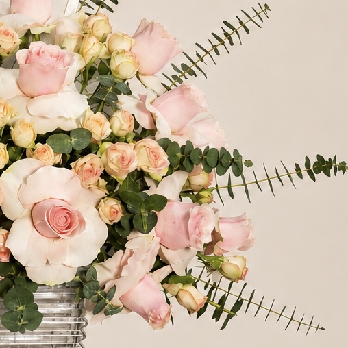 Pink Roses Birthday Arrangement in Glass Vase – Happy Birthday Flowers 2