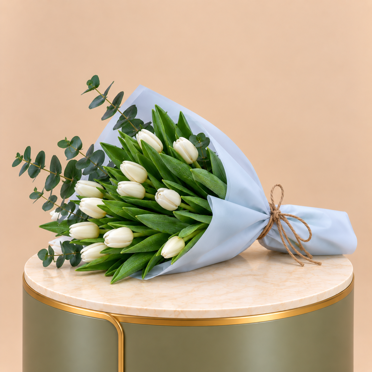 White Tulip Bouquet with Eucalyptus | 15 Tulips 2