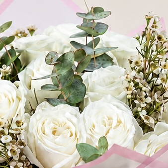 Luxury White Rose Bouquet with Eucalyptus & Wax Flowers | Elegant Floral Gift 3