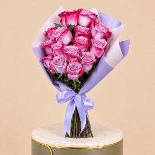 Pink & Lilac Rose Bouquet with Lilac Wrap | 15 Roses 1