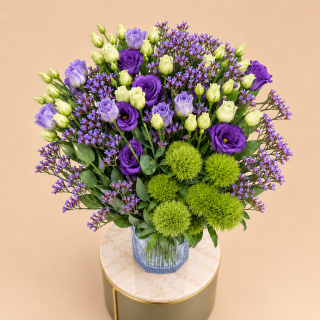 Purple Eustoma & Green Mixed Flower Vase | Flori Mart Qatar 2