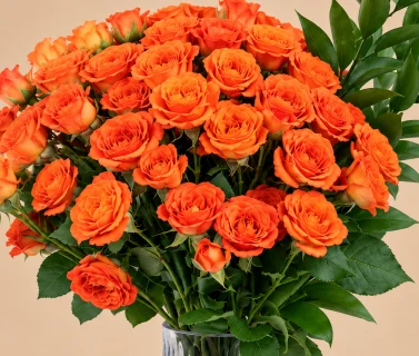 Orange Spray Roses in Clear Glass Vase 4