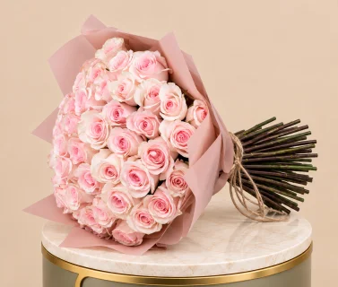 Pink Rose Bouquet with Pink Wrap | 50 Roses