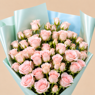 Pink Rose Bouquet with Blue Wrap | 100 Roses 4