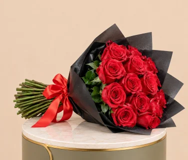 Red Rose Bouquet with Black Wrap | 100 Roses 2