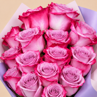 Pink & Lilac Rose Bouquet with Lilac Wrap | 15 Roses 4