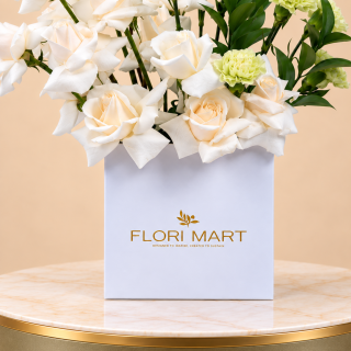 White Roses & Green Carnations in White Flori Mart Box 2