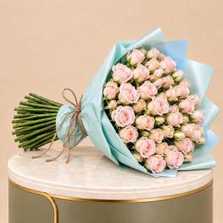 Pink Rose Bouquet with Blue Wrap | 100 Roses 2
