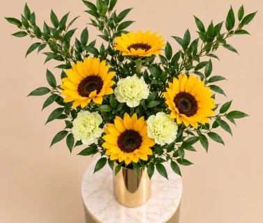 Sunflower & Green Carnation in Gold Vase 3
