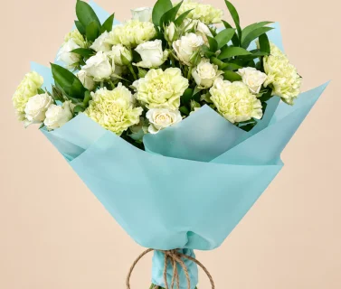 White Rose Bouquet with Green Carnations | 25 Roses 3