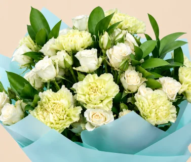 White Rose Bouquet with Green Carnations | 25 Roses 4