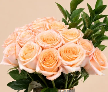 Peach Roses in Silver Vase with Gold Accents 4