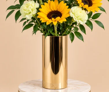 Sunflower & Green Carnation in Gold Vase 2