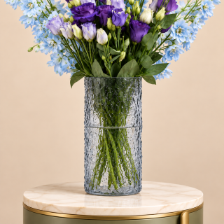Blue Delphinium & Purple Eustoma Glass Vase | Flori Mart 2