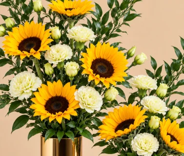 Sunflower & Green Carnation in Two Gold Vases 4