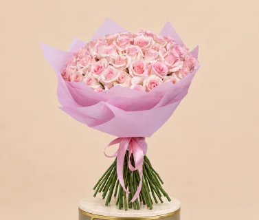 Pink Rose Bouquet with Pink Wrap | 50 Roses 2