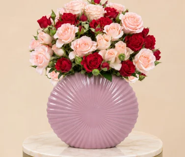 Red & Light Pink Roses in Pink Vase 3