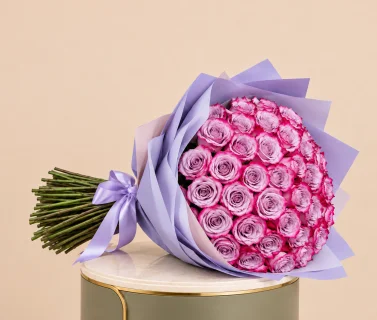 Light Purple Rose Bouquet with Pink Edges | 50 Roses 2
