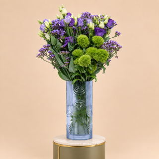 Purple Eustoma & Green Mixed Flower Vase | Flori Mart Qatar 1