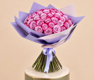 Light Purple Rose Bouquet with Pink Edges | 50 Roses 1