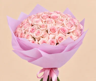 Pink Rose Bouquet with Pink Wrap | 50 Roses 3