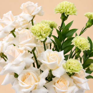 White Roses & Green Carnations in White Flori Mart Box 3
