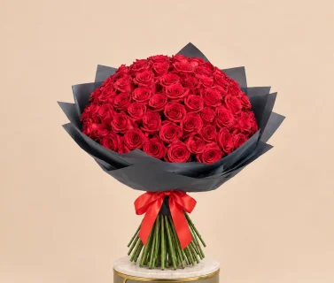 Red Rose Bouquet with Black Wrap | 100 Roses