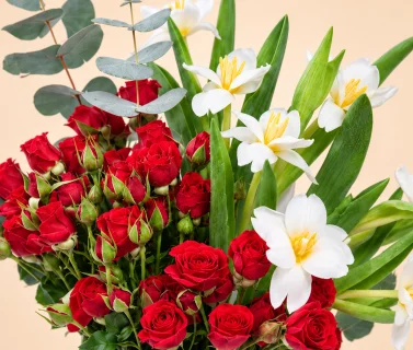 Red Spray Roses & White Alstroemeria with Eucalyptus in Birthday Box 4