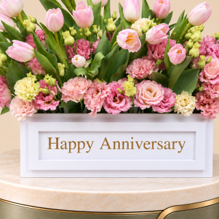 Pink Tulip & Eustoma Flower Box – Happy Anniversary 3
