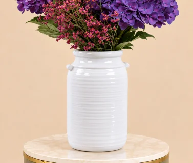 Purple Hydrangea & Sunflower in White Vase 2