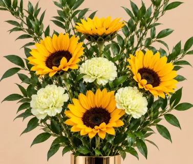 Sunflower & Green Carnation in Gold Vase 4