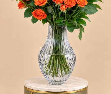 Orange Spray Roses in Clear Glass Vase 2