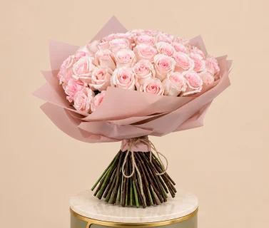 Pink Rose Bouquet with Pink Wrap | 50 Roses 2